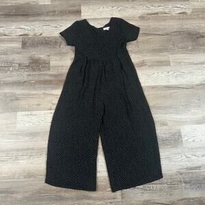 Vintage 90s Black Polka Dot Wide Leg Jumpsuit Short Sleeve Cottagecore Small